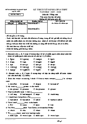 Đề thi thử tuyển sinh Lớp 10 THPT môn Tiếng Anh - Đề số 3 - Năm học 2019-2020 - Sở giáo dục và đào tạo Lạng Sơn